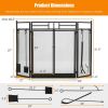 3-Panel Folding Wrought Iron Fireplace Screen with Doors and 4 Pieces Tools Set