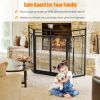 3-Panel Folding Wrought Iron Fireplace Screen with Doors and 4 Pieces Tools Set